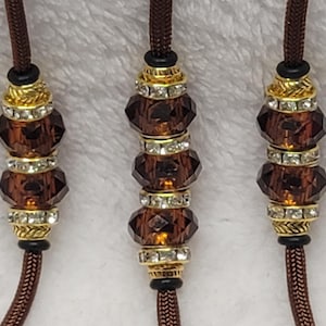 Brown/Gold Beaded Show Dog Lead/Dog Show Lead/Leash Bling Small End Loop, or Snap Dog Lead