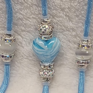 Light Blue and White Heart  Bling Beaded Show Dog Lead/Dog Show Lead/Leash Bling Small End Loop, Snap, or Slip Dog Lead