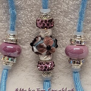 Lt. Blue/Purple Flower Bling Beaded Show Dog Lead/Dog Show Lead/Leash Bling Small End Loop, Snap, or Slip Style Dog Lead
