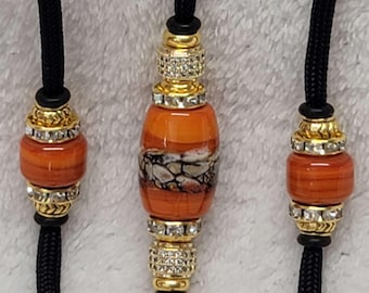 Black, Orange, Gold Dog Show Lead: Bling Rhinestone Leash