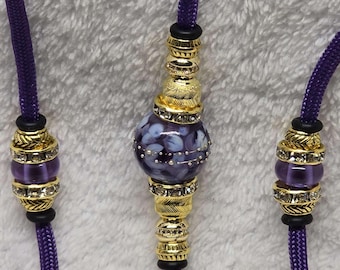 Beaded Show Dog Lead, Purple/Gold Small End Loop, Snap, or Slip