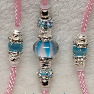 Pink/Blue Bling Beaded Show Dog Lead/Dog Show Lead/Leash Bling Small End Loop, Snap, or Slip Style Dog Lead