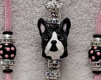 Beaded Boston Terrier Dog Show Lead: Pink, Black, White
