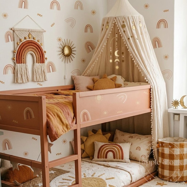 Boho Rainbow Wall Decal Nursery, Neutral Rainbow Stickers, Sun ...