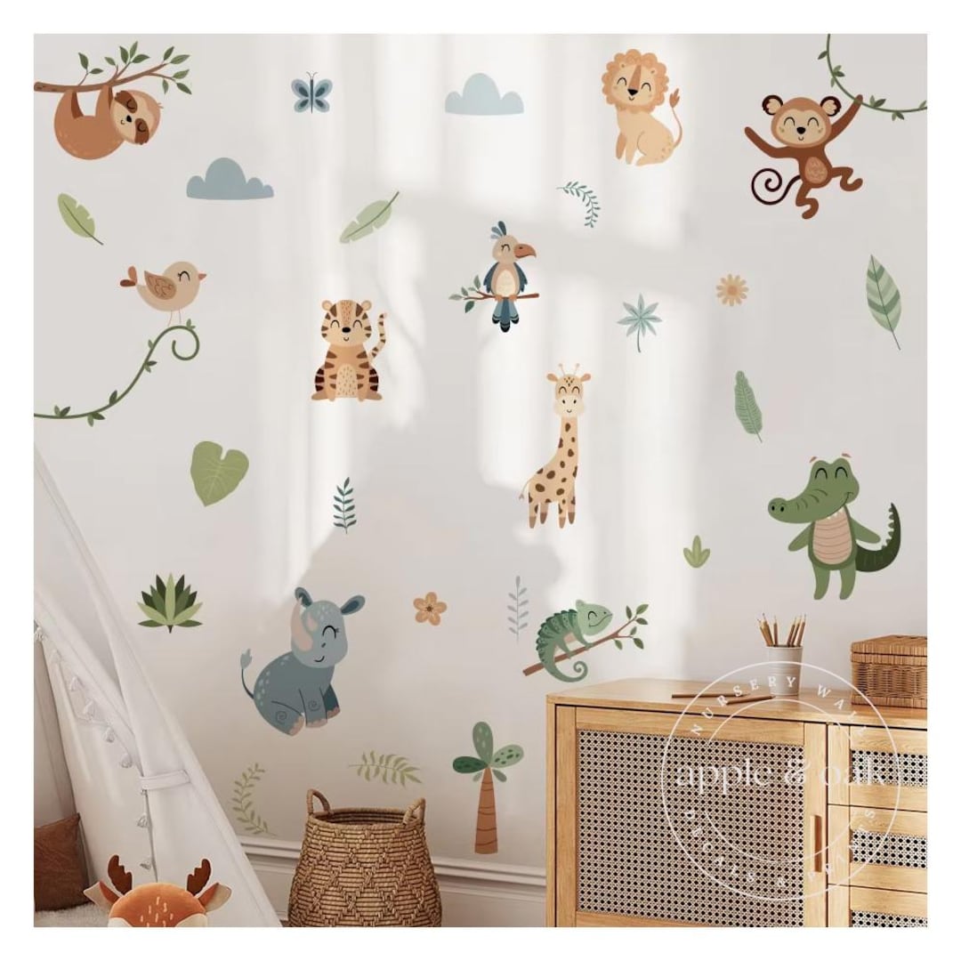 Nursery Wall Decals, Boho Nursery SAFARI JUNGLE Wall Decals, Safari ...