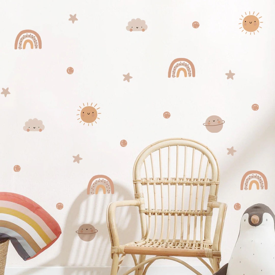 Boho Sun Rainbow Cloud Wall Decals | Boho Nursery Wall Decal Stickers ...