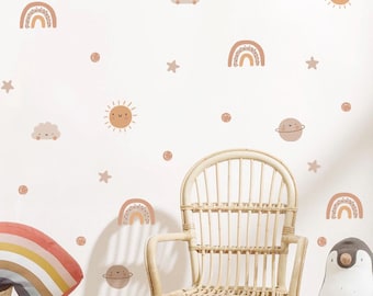 Boho Sun Rainbow Cloud Wall Decals | Boho Nursery Wall Decal Stickers | REMOVEABLE Wall Decal Stickers | Boho Nursery Decor
