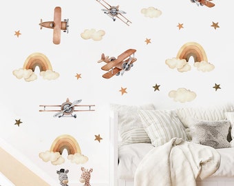 Adesivi murali con aeroplani vintage, adesivi per camerette dei ragazzi, adesivi murali per bambini, adesivi murali per camerette boho, decorazioni per camerette dei ragazzi / decorazioni per camerette boho