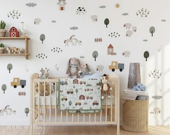 Farm Nursery Wall Decal Farm Animals Wall Stickers Tractor Wall Decal Kids Barnyard Nursery Decor Baby Room Wall Decals Rustic Wall Art
