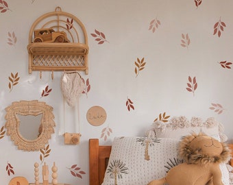 Calcomanías de pared con hojas botánicas, calcomanías florales, calcomanías bohemias para habitación infantil, calcomanías extraíbles, decoración bohemia para habitación infantil.