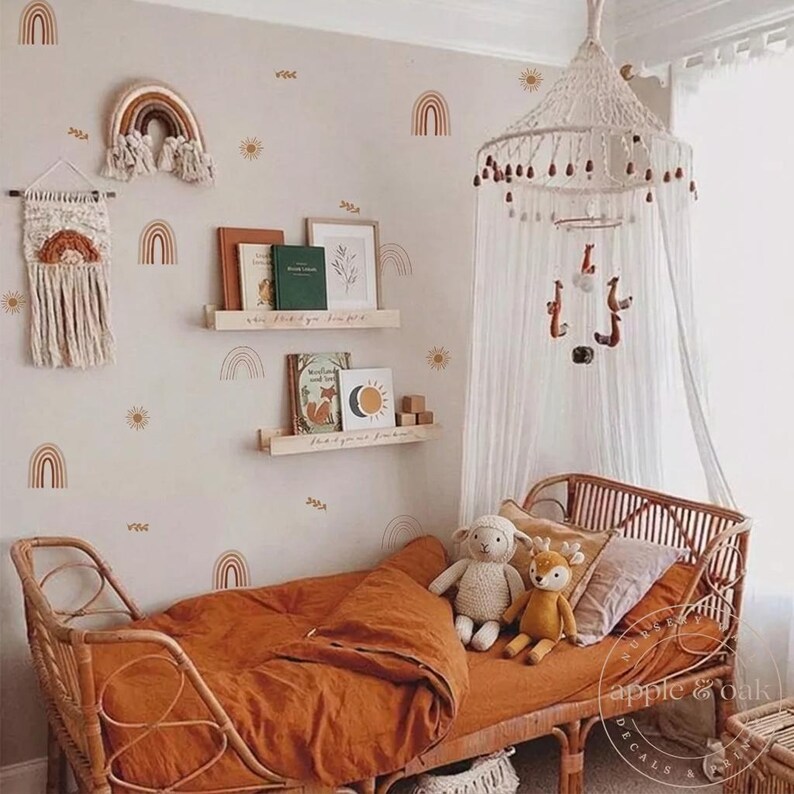 Boho Rainbow Wall Decal Nursery, Neutral Rainbow Stickers, Sun ...