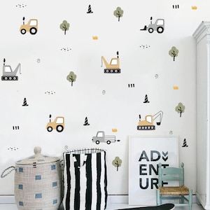 LKW und DIGGERS Abziehbilder | Kinderzimmer Wandtattoo | Jungen Wandtattoo | Boho Scandi Kinderzimmer Wandtattoo | Abnehmbares Wandtattoo