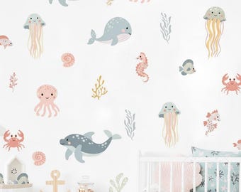 Ocean Nursery Wall Decal Under the Sea Wall Stickers Baby Room Decor Whale Turtle Kids Room