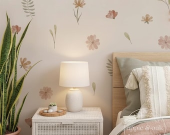 Stickers muraux floraux, art mural pour chambre de bébé, décoration de chambre de bébé fille, autocollants pour chambre d'enfants, sticker mural fleurs, décoration de chambre de bébé, Stickers muraux amovibles