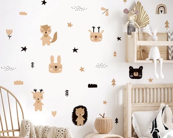 Boho WOODLAND Animal Nursery Wall Decals | Woodland Nursery Wall Decals | Boho Nursery Wall Decal Stickers | REMOVEABLE Wall Decals