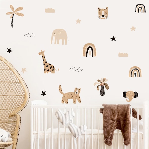 Boho Nursery SAFARI JUNGLE Wall Decals | Cute Safari Jungle Wall Decals | Boho Nursery Wall Decal Stickers | REMOVEABLE Wall Decal Stickers