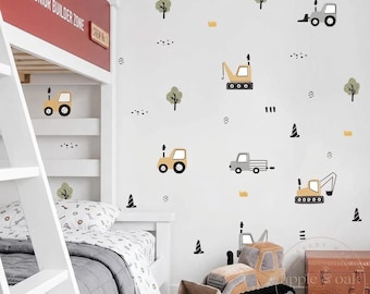 Construction Nursery Wall Decals, Dump Truck Excavator Crane Wall Stickers, Truck Nursery Decor for Boys Room