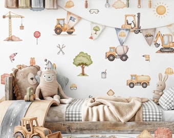 Transport Wall Decals for Kids Room, City Vehicle Stickers, Toddler Playroom Wall Decor, Cars Trucks Road Theme Nursery Decor