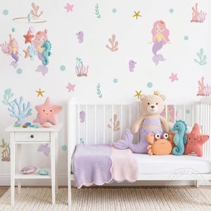 Under the sea nursery decor mermaid wall decal set girls room ocean theme wall art stickers
