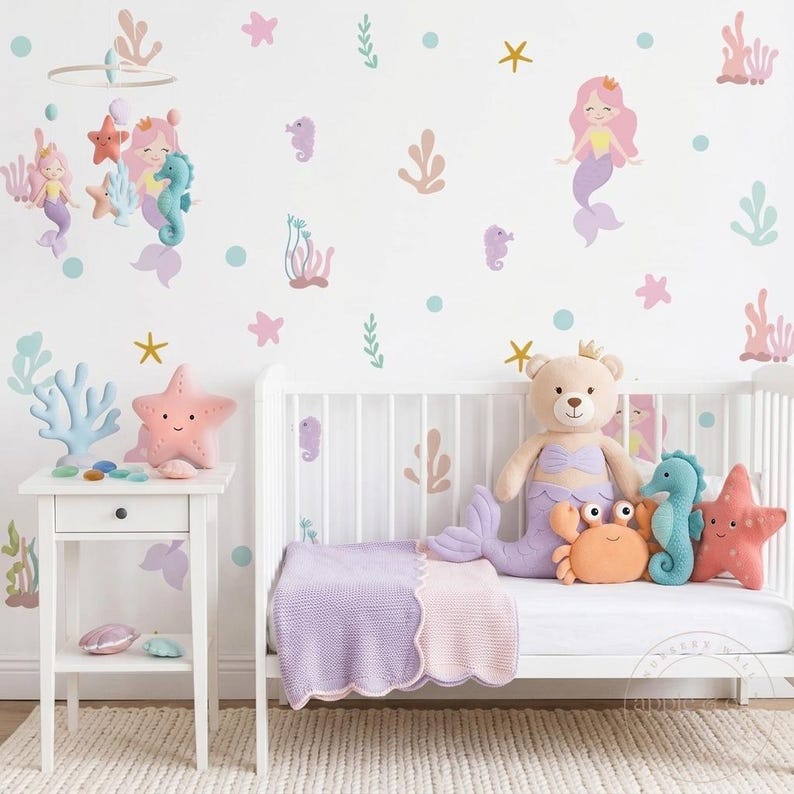 Under the sea nursery decor mermaid wall decal set girls room ocean theme wall art stickers