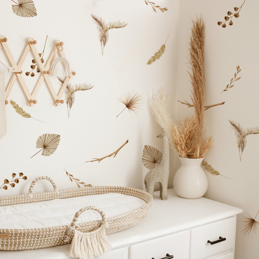 Boho FLORAL Wall Decals, Floral Palm Leaf Wall Decals, Boho Nursery ...