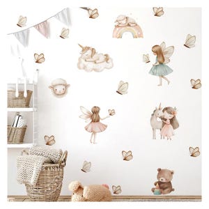 FAIRY UNICORN Nursery Wall Decals Princess Fairytale Wall Decal Stickers Nursery Decal Girl Boho Nursery Wall Decals Princess Wall Art