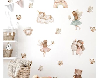 FAIRY UNICORN Nursery Wall Decals Princess Fairytale Wall Decal Stickers Nursery Decal Girl Boho Nursery Wall Decals Princess Wall Art