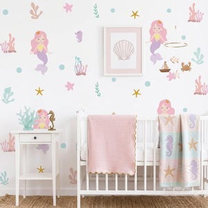 Stickers muraux sirène pour chambre d'enfant Stickers muraux océan sous la mer déco chambre de filles déco chambre de bébé hippocampe corail décalcomanie amovible