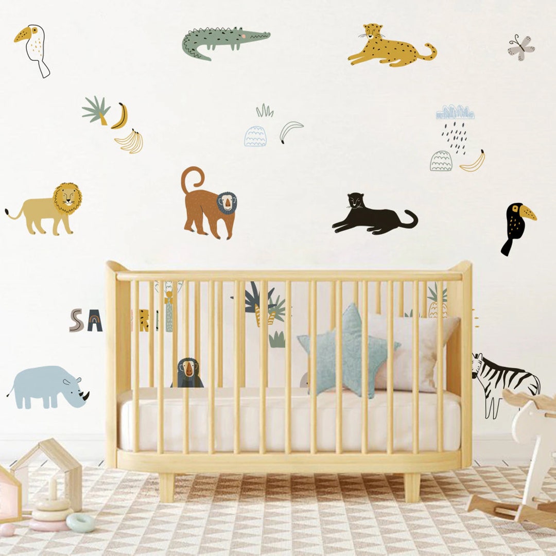 Boho SAFARI JUNGLE Nursery Wall Decals, Safari Nursery Jungle Wall