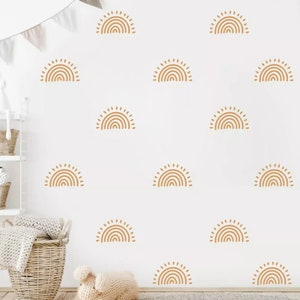 Denylo Boho Half Sun Wall Decal – 67.7x38.9 Inch PVC Sun Pattern Sticker, Waterproof Indoor Decor