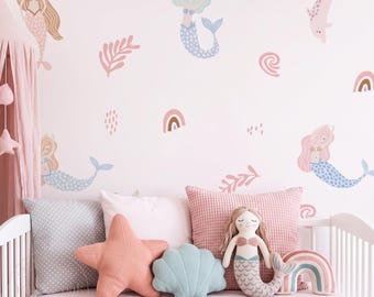 Mermaid Nursery Wall Decal | Mermaid Wall Sticker | Under the Sea Nursery Decor | Girls Bedroom Wall Decal | Ocean Wall Art