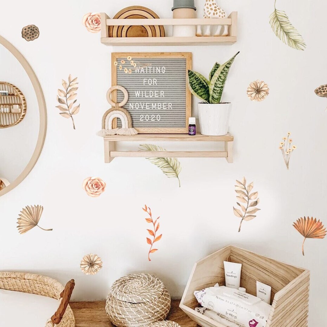 FLORAL Palm Leaf Nursery Wall Decals, FLOWER Wall Decal, Boho Nursery ...