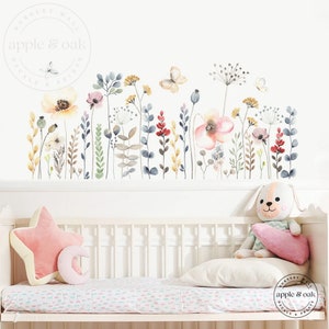 Boho Nursery FLORAL Flower WILDFLOWER Decalcomanie da muro, Decalcomanie da muro per vivaio floreale, Adesivo per decalcomanie da muro per vivaio Boho, Adesivo per decalcomanie da muro REMOVEABLE