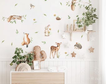 Woodland Nursery Wall Decal Forest Animals Wall Stickers Baby Room Decor Kids Bedroom Wall Art
