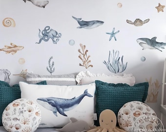 Under the Sea Wall Decal Ocean Animals Nursery Decor Baby Room Wall Stickers Whale Turtle Sea Life