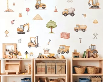 Construction Truck Wall Decals for Boys Room, Truck Nursery Wall Decals, Construction Vehicles Kids Wall Stickers, Dump Truck Decor