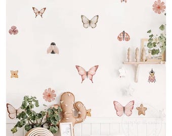 Boho Nursery FLORAL FLOWER Wall Decals | BUTTERFLY Nursery Wall Decals | Boho Nursery Wall Decal Stickers | Removeable Wall Decal Stickers
