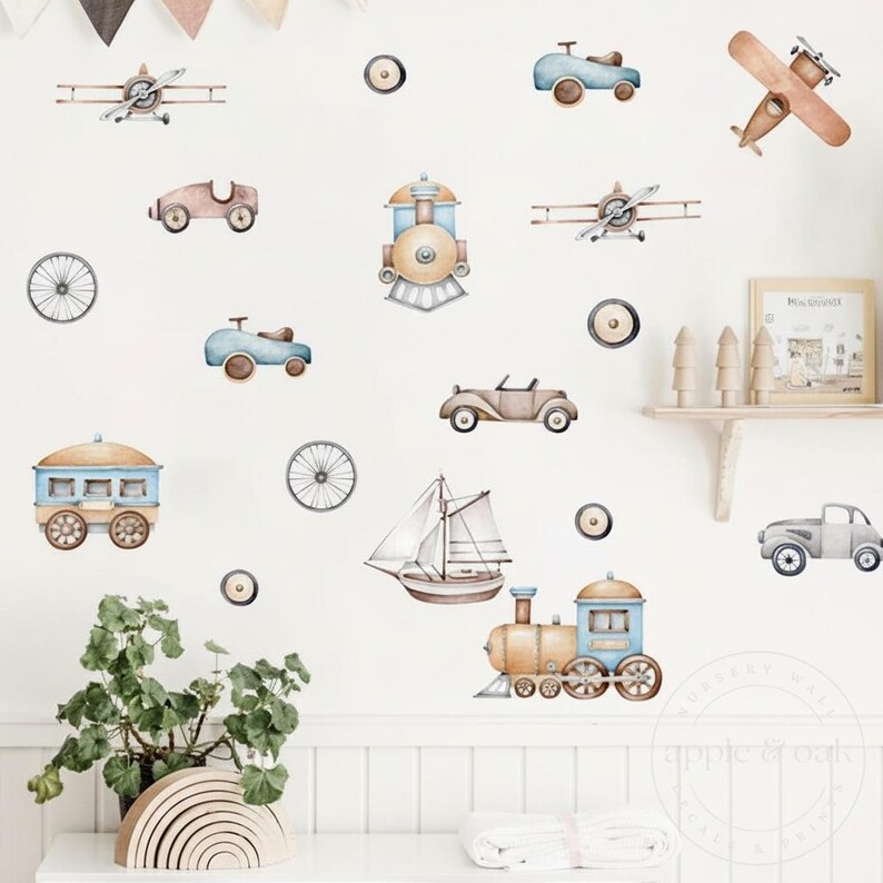 Airplane Nursery Wall Decals Kids Room Decals Boho Nursery Wall Sticker Nursery Boy Decor Aviation Nursery