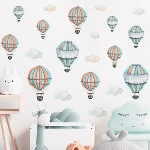 Hot Air Balloon Nursery Wall Decals, Boys Room Decals, Wall Decals Kids, Boho Nursery Wall Decal Sticker, Nursery Decor Boy, Nursery Decor