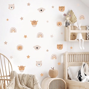 Boho Nursery Cute SAFARI JUNGLE Wall Decals | Boho Nursery Wall Decal Stickers | REMOVEABLE Wall Decal Stickers | Cute Safari Animal Decals