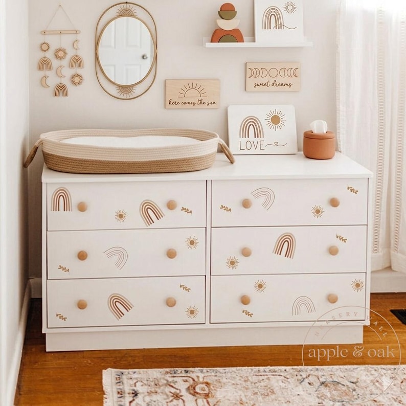 Boho Rainbow Wall Decal Nursery, Neutral Rainbow Stickers, Sun ...