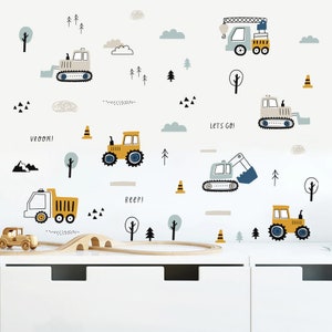 Kids Construction Wall Decals, Boys Wall Decals, TRUCKS and DIGGERS Wall Decals, Boho Nursery Wall Decal Sticker, Wall Decals Boys Room