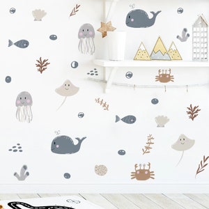 Boho Nursery OCEAN Sealife Nursery Wall Decal | Whale Fish Wall Decals | Boho Nursery Wall Decal Stickers | REMOVEABLE Wall Decal Stickers