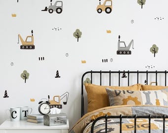 Truck Wall Decals for Boys Room, Construction Vehicle Wall Stickers, Digger Dump Truck Excavator Kids Bedroom Decor