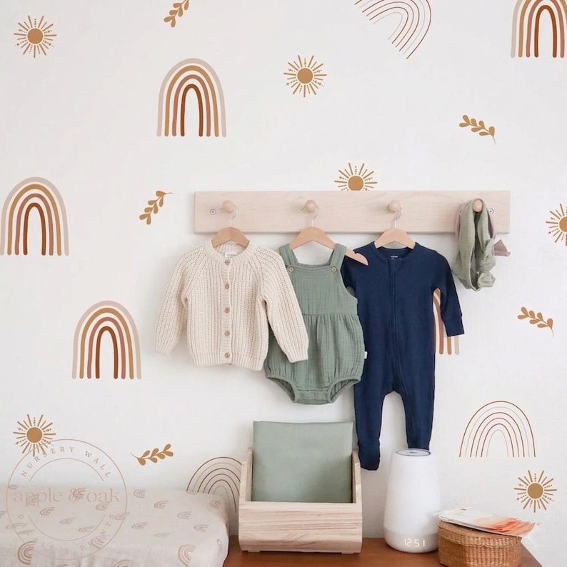 Boho Rainbow Wall Decal Nursery, Neutral Rainbow Stickers, Sun ...