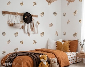 Moderna botaniska väggdekaler, minimalistiska lövväggdekaler, beige estetisk barnrumsdekor, skalbar väggkonst, barnrumsdekor
