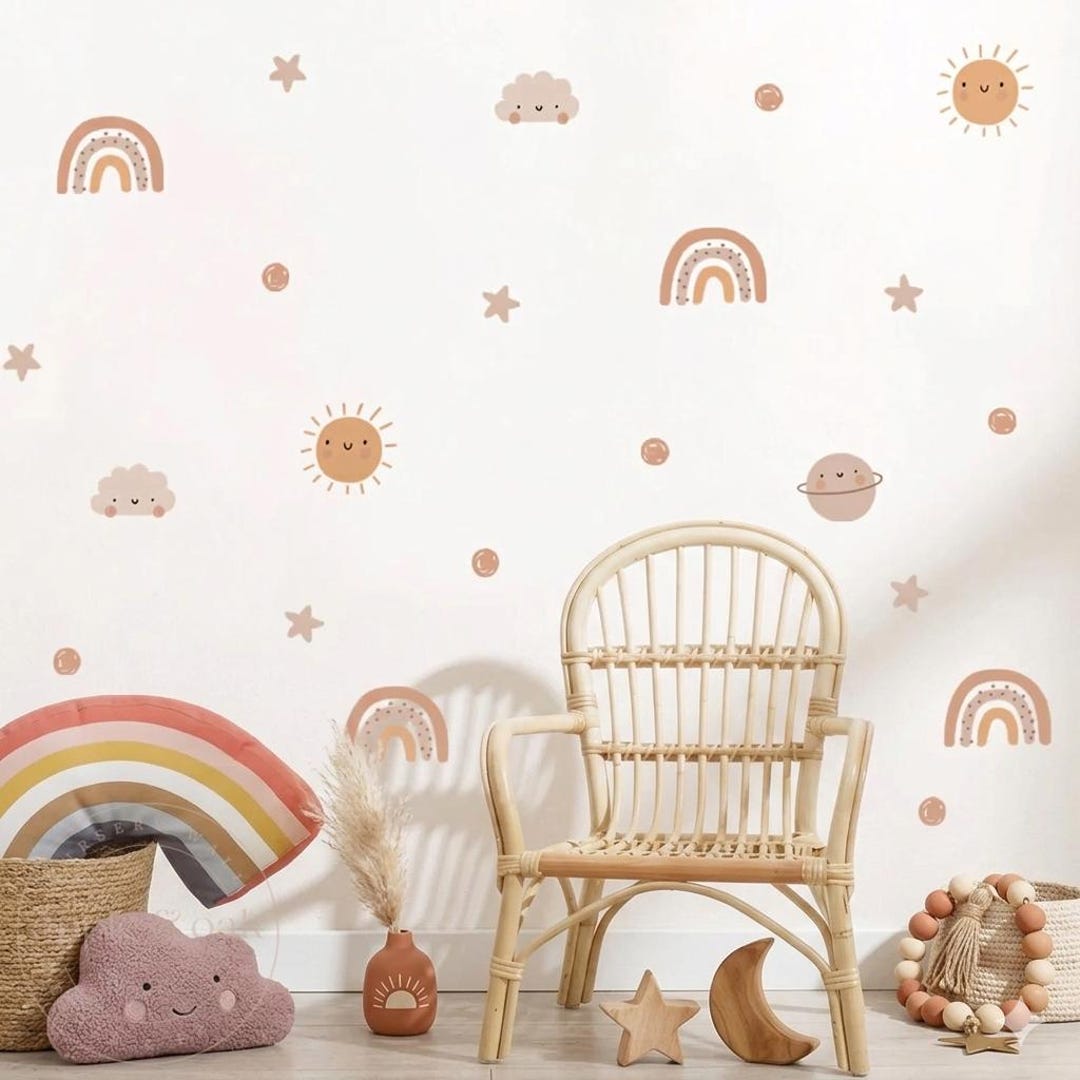 Boho Sun Rainbow Cloud Wall Decals | Boho Nursery Wall Decal Stickers ...