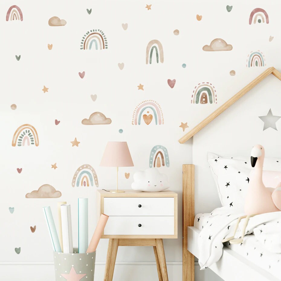 Boho PASTEL RAINBOW Cloud Decals | Boho Nursery Wall Decal Stickers ...