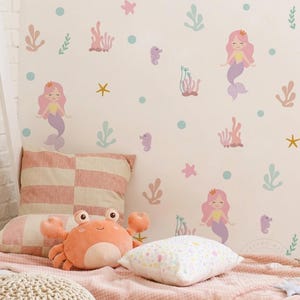 Baby girl nursery wall decals ocean theme mermaid seahorse coral removable wall decor stickers
