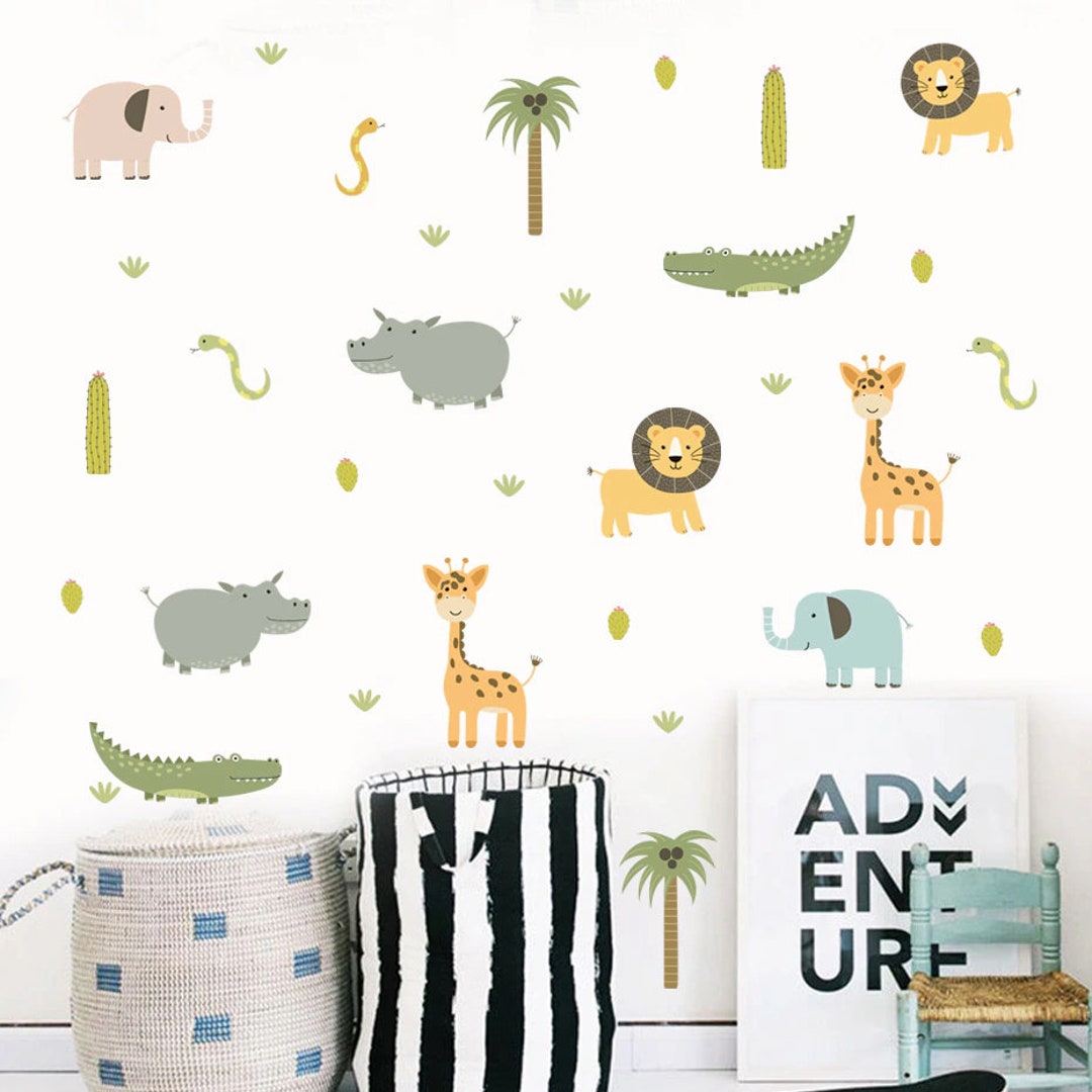 Boho Nursery SAFARI JUNGLE Wall Decals, Safari Animal Nursery Wall ...